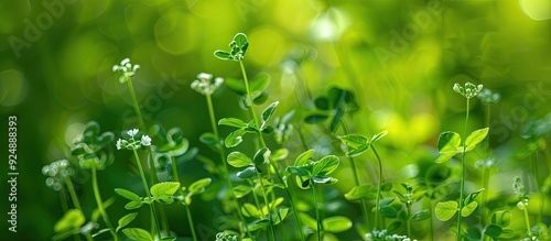 Green summer nature backdrop with Shepherd s Purse herb Capsella bursa pastoris in focus Ideal for banners with a spacious copy space image photo