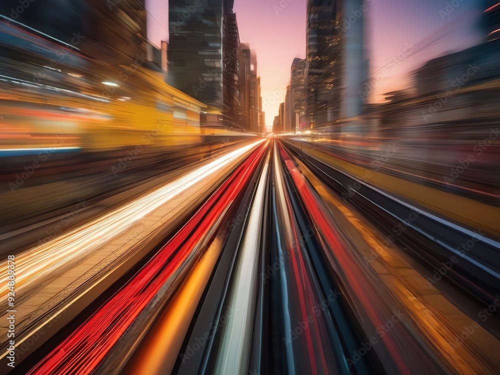 An illustration of a dynamic blurred motion shot taken from the perspective of a fast-moving vehicle An illustration of a dynamic blurred motion shot taken from the perspective of a fast-moving vehicle
