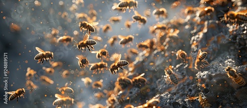 Hive of stingless honey bees with copy space image photo