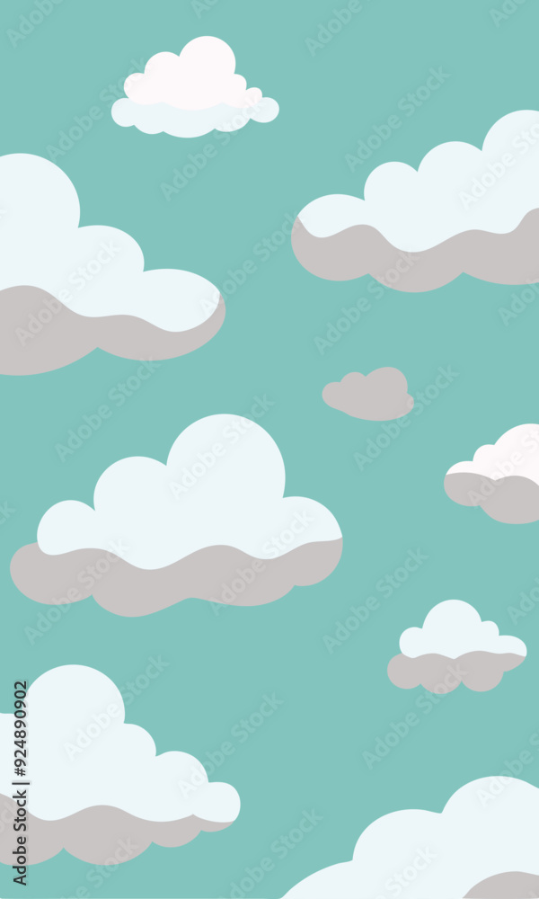 A vibrant cartoon illustration featuring fluffy clouds set in a blue sky A vibrant cartoon illustration featuring fluffy clouds set in a blue sky