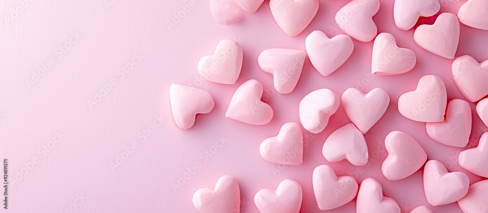 Top down view of pink hearts for Valentine s Day with ample copy space image Top down view of pink hearts for Valentine s Day with ample copy space image