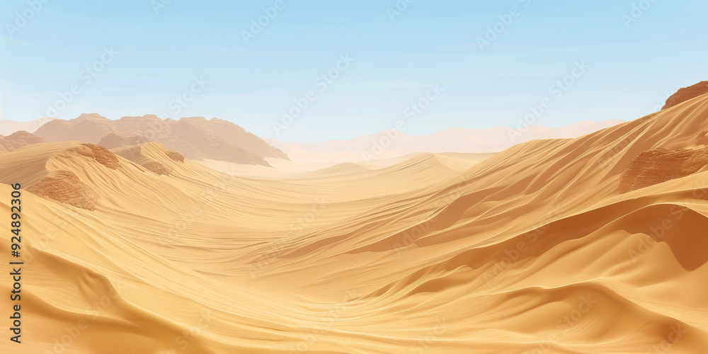Naklejka premium Desert Discovery: Expansive Dunes and Arid Landscapes - Imagine a background showcasing vast desert landscapes, towering sand dunes, and rugged terrain, perfect for a desert hiking expedition