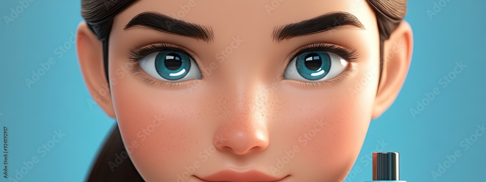 3D Cartoon Female Face with Smooth Skin and Beauty Products 3D Cartoon Female Face with Smooth Skin and Beauty Products