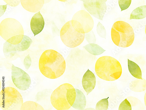 Soft pastel seamless pattern with abstract lemon and leaf motifs. Translucent layers create a gentle, airy look, perfect for spring or summer designs.