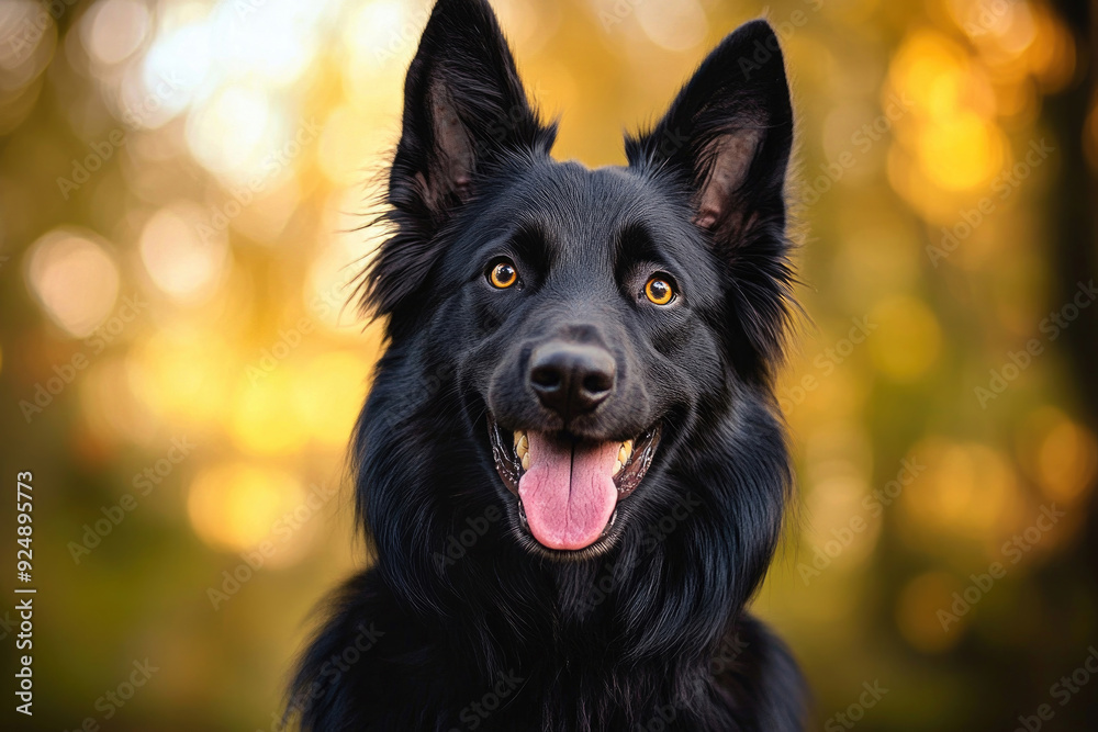 Playful Belgian Shepherd Groenendael portrait, ears perked, tongue out, bright eyes. Playful Belgian Shepherd Groenendael portrait, ears perked, tongue out, bright eyes.