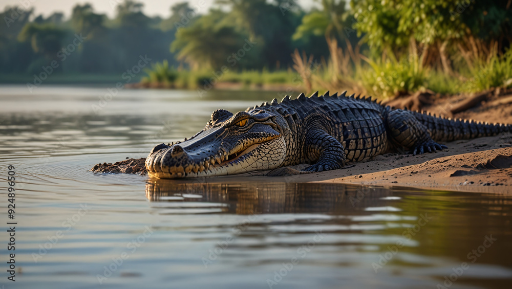 Obraz premium crocodile on the river bank in the morning