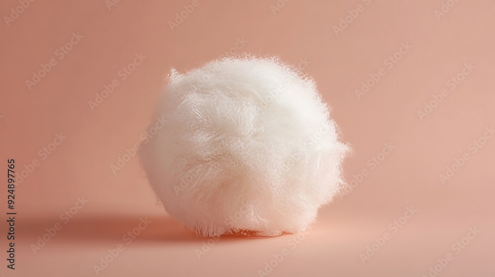Ball of white fluffy cotton wool sitting on a pink background Ball of white fluffy cotton wool sitting on a pink background