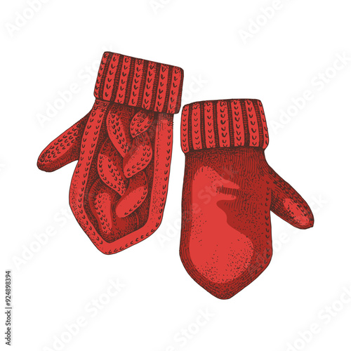 Cosy red mittens hand drawn vector illustration