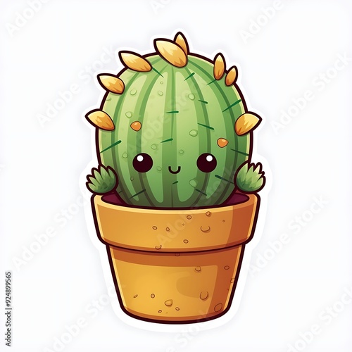 Wallpaper Mural Cute cartoon cactus with a smiling face in a pot surrounded by tiny green leaves Torontodigital.ca