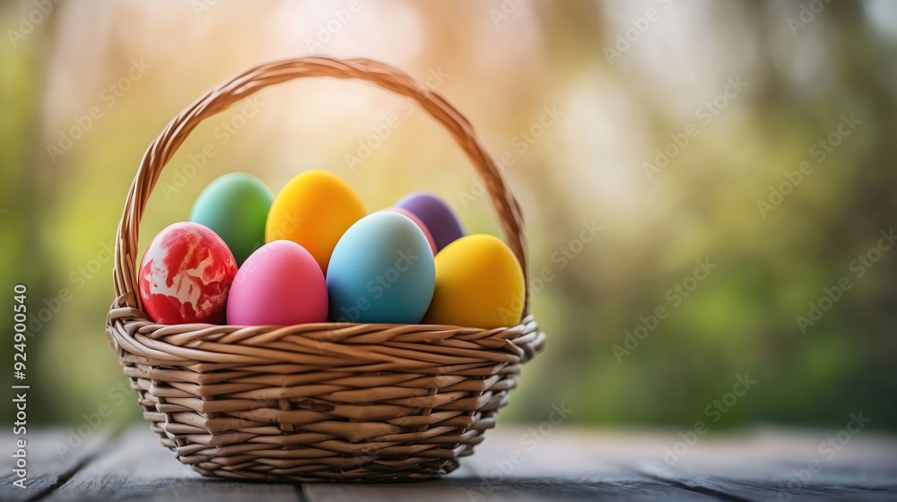 Easter eggs in a basket. Spring summer easter bunny. Easter eggs in a basket. Spring summer easter bunny.