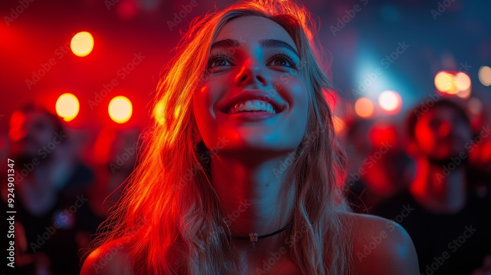 Joyful woman at concert - generative ai Joyful woman at concert - generative ai