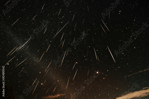 Perseid meteor shower lighting up the night sky with brilliant streaks of light.