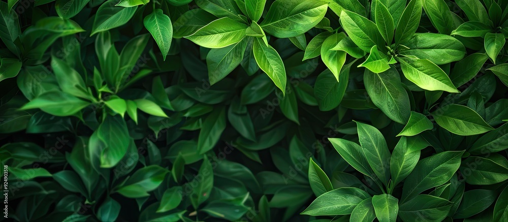 Green foliage provides a backdrop with space for text or images in the foreground. Creative banner. Copyspace image
