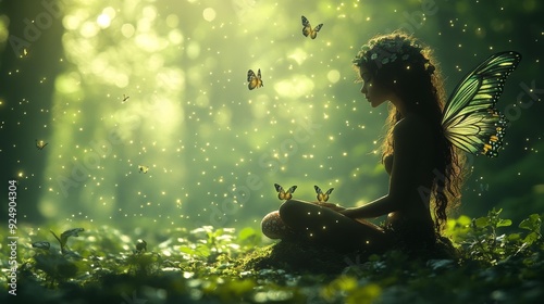 Enchanting forest fairy with glowing wings - generative ai