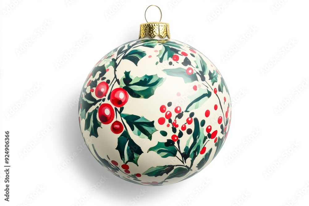 A vibrant Christmas ball adorned with a festive holly pattern in bright red and green, perfect for the holiday season. The illustration is full of festive cheer and holiday spirit. A vibrant Christmas ball adorned with a festive holly pattern in bright red and green, perfect for the holiday season. The illustration is full of festive cheer and holiday spirit.