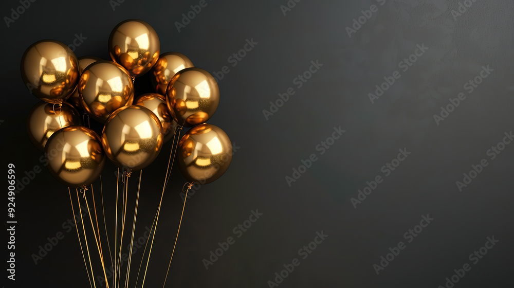 Attractive Gold Balloons Bunch on Black Wall Background Attractive Gold Balloons Bunch on Black Wall Background