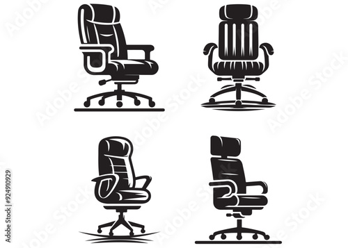 Office chair silhouette vector illustration, Office chair logo vector icon illustration, Set of office chair, Ergonomic computer chair, Office chair silhouette, Office chair icon
