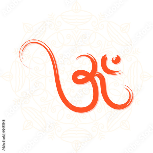 Hand drawn Om religious symbol with mandala background design