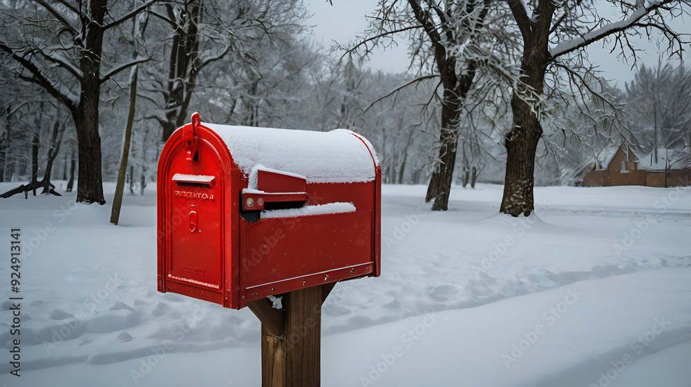 snowy landscape with a red mail box background. snowy landscape with a red mail box background.