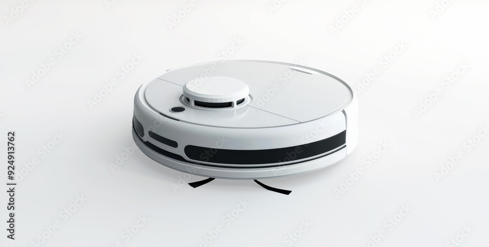 White robot vacuum cleaner isolated white background, elegant design advanced functions White robot vacuum cleaner isolated white background, elegant design advanced functions