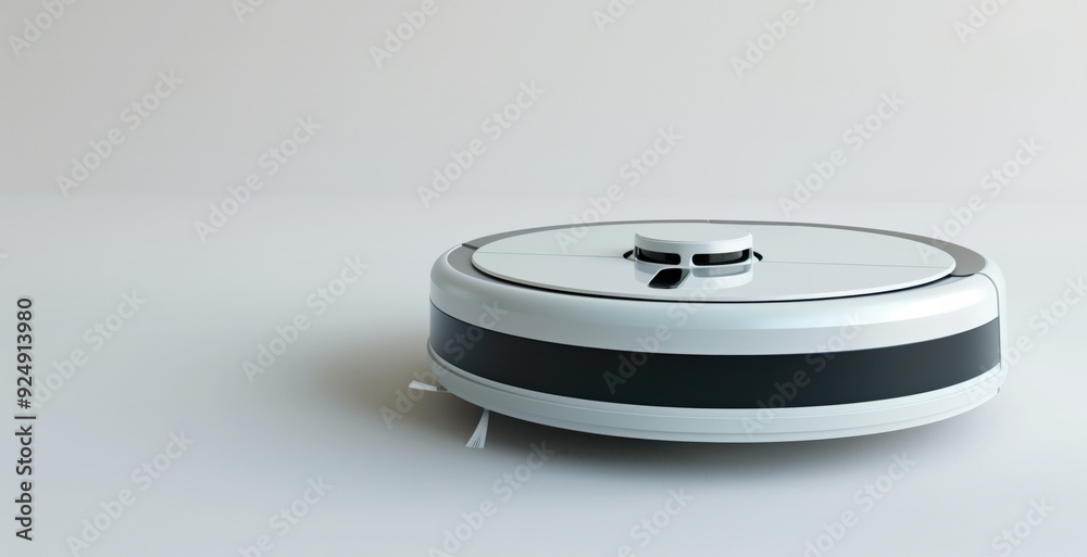 White robot vacuum cleaner isolated white background, elegant design advanced functions White robot vacuum cleaner isolated white background, elegant design advanced functions