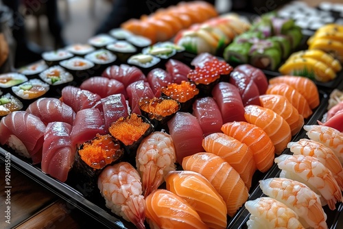 A Platter of Assorted Sushi with Tuna, Salmon, and Shrimp photo