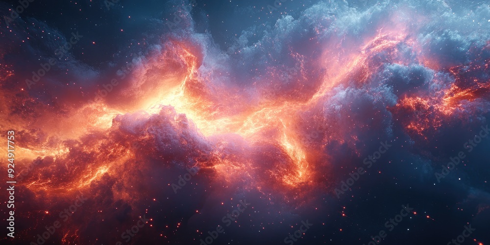 Naklejka premium Fiery Nebula with Red and Blue Stars