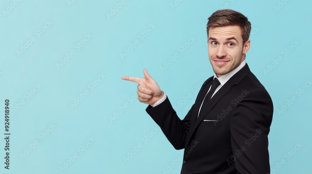 Smiling businessman casually pointing rightwards Smiling businessman casually pointing rightwards