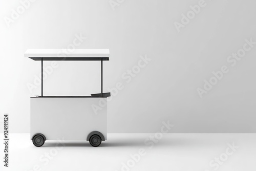 White Food Cart with Canopy and Wheels on White Background photo