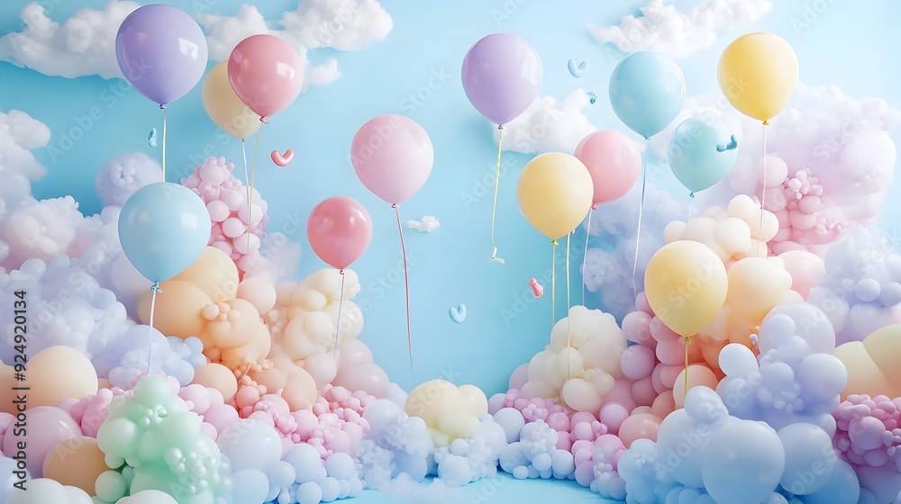 Whimsical Pastel Balloon Backdrop for Festive Events and Children s Whimsical Pastel Balloon Backdrop for Festive Events and Children s