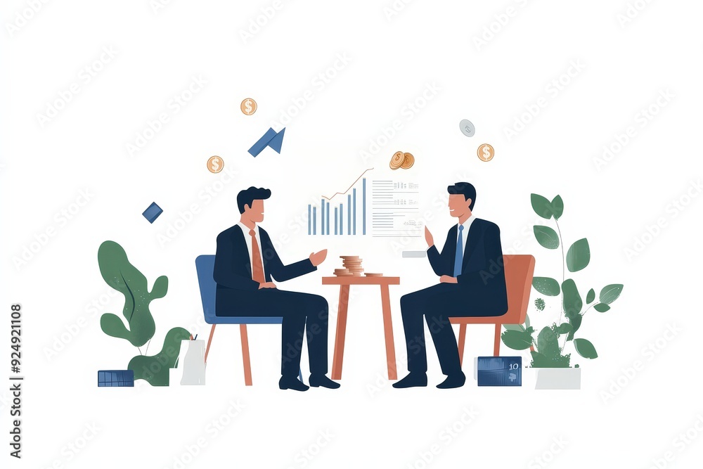 Engaging Financial Planner Discusses Investment Strategies with Client in a Professional Setting Focused on Growth and Opportunities. Engaging Financial Planner Discusses Investment Strategies with Client in a Professional Setting Focused on Growth and Opportunities.