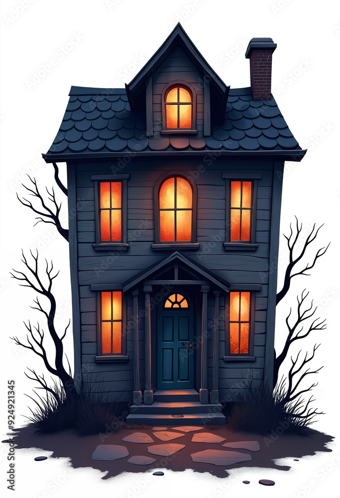 Creepy Forest with an Old Haunted House and Glowing Pumpkins Creepy Forest with an Old Haunted House and Glowing Pumpkins