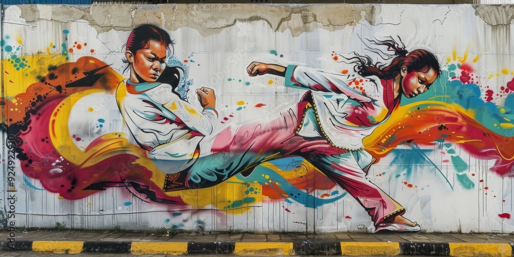 Fototapeta premium Empowerment in Motion: Indonesian Taekwondo Flyweight Athlete