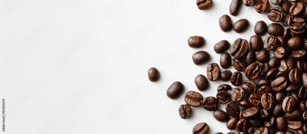 Scattering a few coffee beans around a copy space image