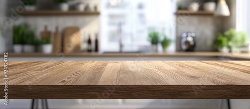 Wood table top set against ...