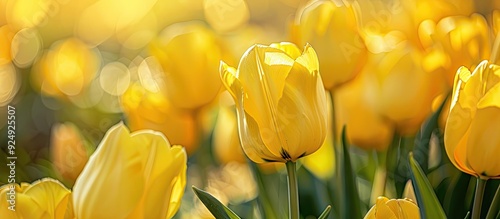 Yellow tulips set against a...
