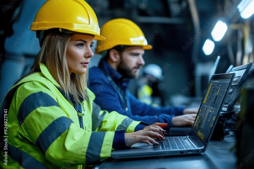 Two engineers working on laptops in an indoor setting