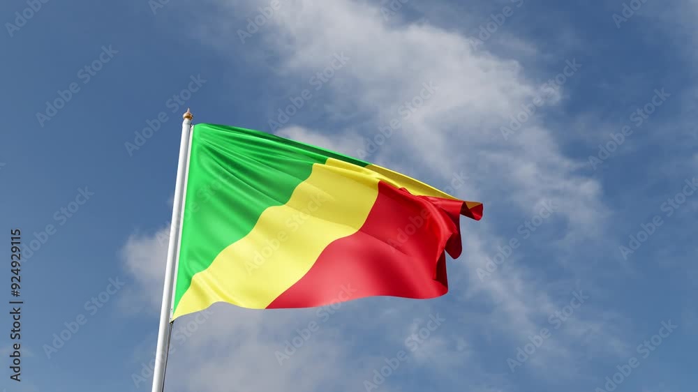 Flag of republic of congo on a blue sky, flag on a flag pole waving in the wind, african country, national symbol of congo, video of a flag
Flag of republic of congo on a blue sky, flag on a flag pole waving in the wind, african country, national symbol of congo, video of a flag