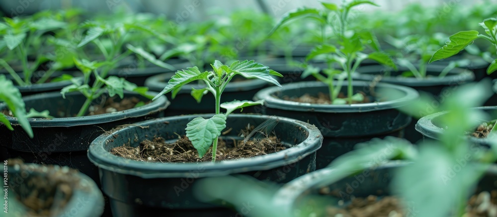 Tomato plants cultivated in flower pots during the Coronavirus Pandemic. with copy space image. Place for adding text or design Tomato plants cultivated in flower pots during the Coronavirus Pandemic. with copy space image. Place for adding text or design