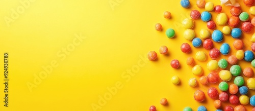 colored sweets on a yellow ...