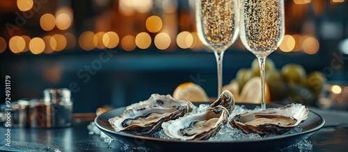 Fresh open oysters accompan...