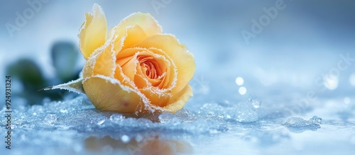 Frozen yellow rose beneath ...
