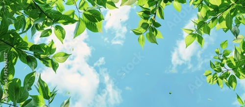 Blue sky and green tree lea...