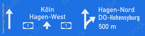 Hagen-West, Autobahntafel auf Autobahn A1 auf der Höhe Hagen-Nord, in Richtung Köln, Nachbildung, Zeichnung