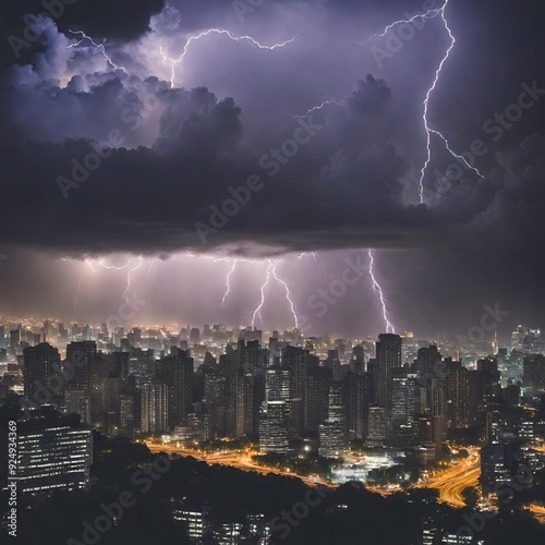 Lighting in the sky above a city