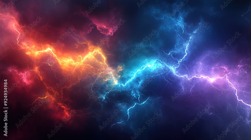 Electrifying Lightning Arcs: Stunning Visual Art for Dynamic Sports Decor - A Captivating Stormy Night Atmosphere with Vibrant Colors and Intense Energy