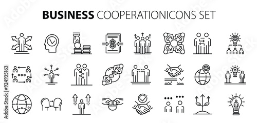 business cooperation icons set outline style