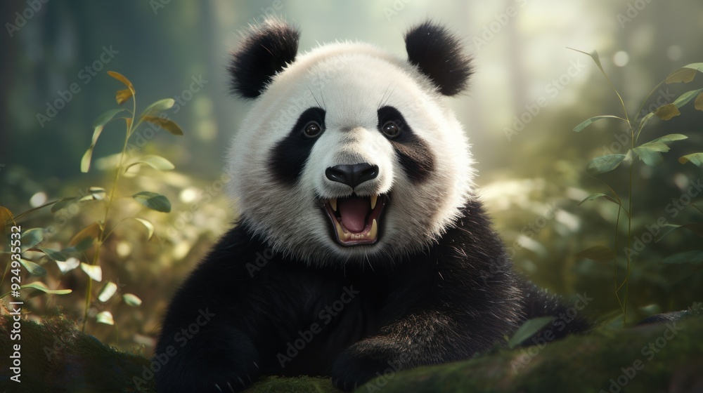 Obraz premium Happy panda pleased to welcome you.