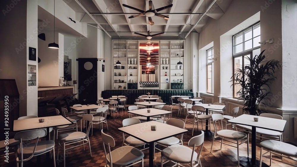 The interior of the institution, cafe, restaurant in black and white tones. Green. Modern interior of the institution. The interior of the institution, cafe, restaurant in black and white tones. Green. Modern interior of the institution.