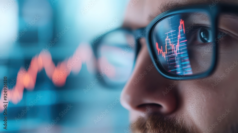 Exploring Financial Trends: A Close-Up on Charts and Data Reflected in Eyewear Exploring Financial Trends: A Close-Up on Charts and Data Reflected in Eyewear